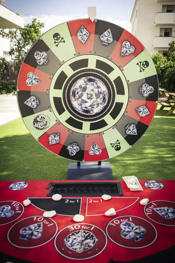 Bespoke roulette wheel detail at the Casino Royale night