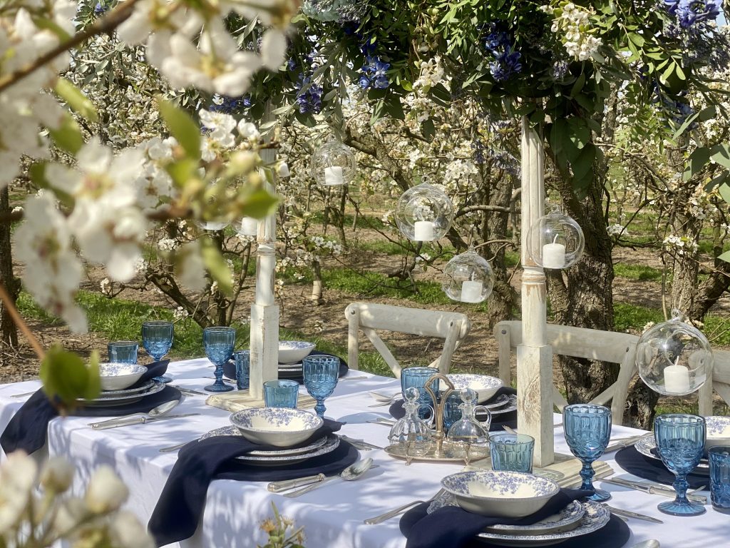 decoración para boda en blanco y azul